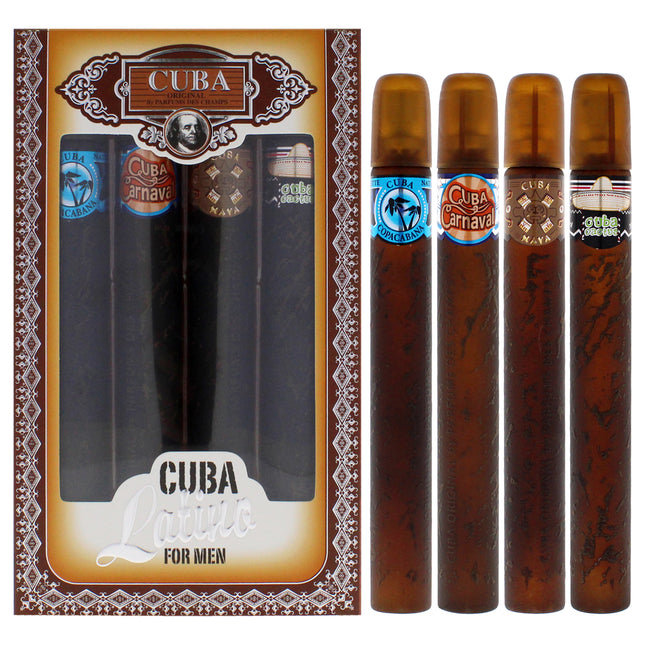 Cuba Latino Collection for Men - 4 Pc Gift Set with EDT Sprays in Copacabana, Maya, Carnaval, and Cactus scents