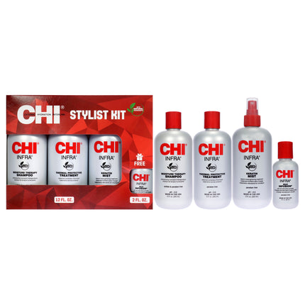 CHI Stylist Kit for Unisex - 4 Pc Hair Care Set with Shampoo, Treatment, Keratin Mist, and Silk Infusion