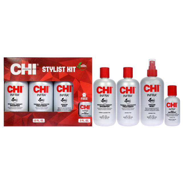 CHI Stylist Kit for Unisex - 4 Pc Hair Care Set with Shampoo, Treatment, Keratin Mist, and Silk Infusion