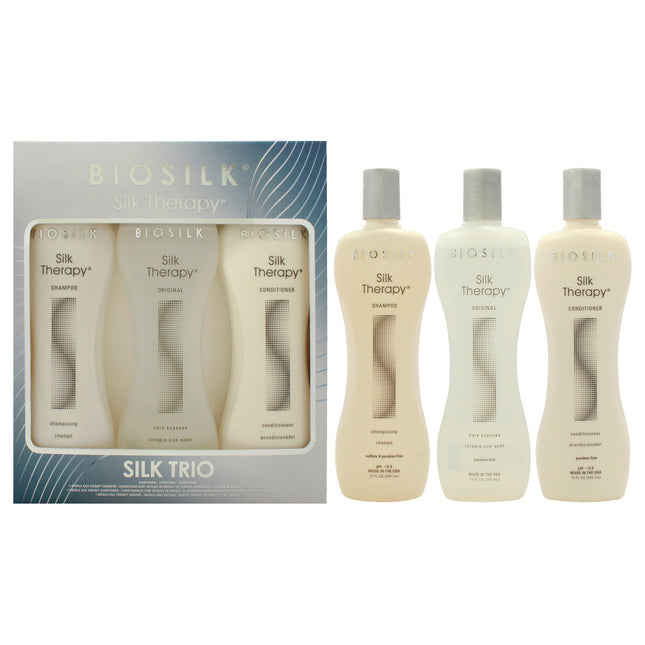 Biosilk Silk Therapy Trio Set for Unisex - 3 Pc 12oz Shampoo, Conditioner, Treatment