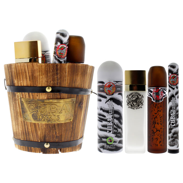 Cuba Jungle Zebra by Cuba for Women - 4 Pc Gift Set with EDP Spray, Body Spray, and Lotion