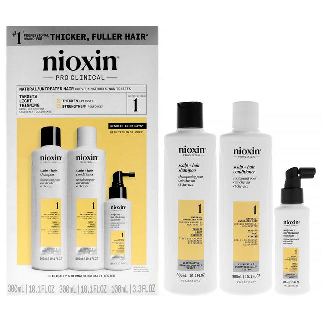 Nioxin System 1 Kit for Unisex - 3 Pc Cleanser Shampoo, Scalp Therapy Conditioner, Scalp and Hair Treatment
