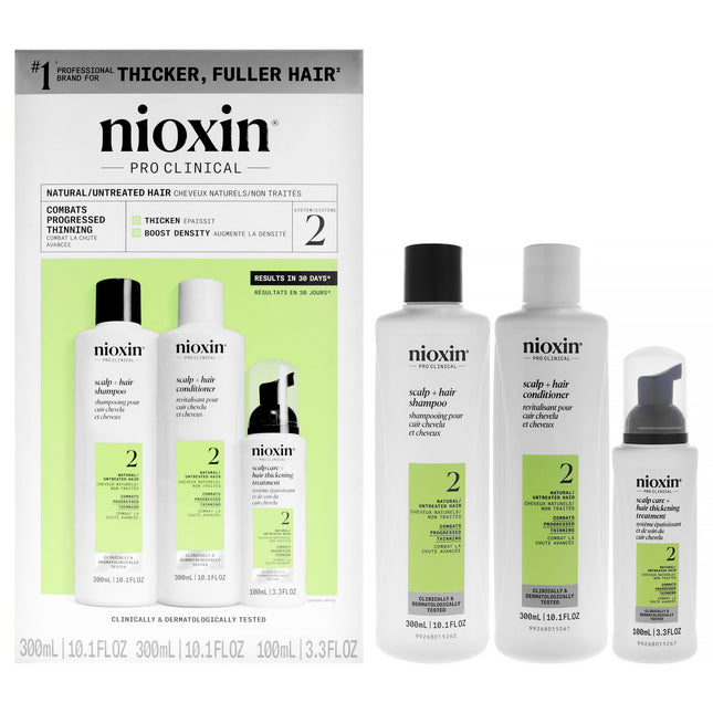 Nioxin System 2 Kit for Unisex - 3 Pc Hair Care Set with Cleanser Shampoo, Scalp Therapy Conditioner, and Scalp & Hair Treatment - 10.1oz each