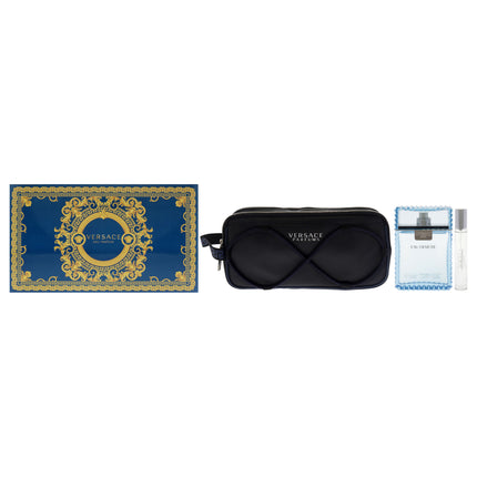 Versace Man Eau Fraiche by Versace for Men 3 Pc Gift Set 3.4oz EDT Spray, 0.3 EDT Spray, Pouch - Great Gift Idea for Him!