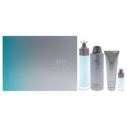 Perry Ellis 360 Men's 4-Piece Gift Set with EDT Spray, Deodorizing Body Spray, Shower Gel, and Travel Size EDT Spray