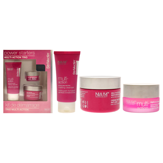StriVectin Power Starters Multi-Action Trio for Unisex - 3 Pc Skincare Set with Cleanser, Eye Cream, and Restorative Cream