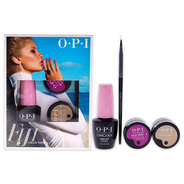 Fiji GelColor and Artist Series Trio by OPI for Women - 3 Pc 0.5oz GelColor - Getting Nadi On My Honeymoon, 0.21oz Artist Series - Bronze Has More Fun, 0.21oz Artist Series - Rate V for Violet, Mini Striper Brush - Perfect for Nail Art creativity