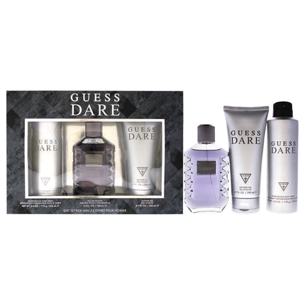 Guess Dare by Guess for Men Gift Set - 3 Pc 3.4oz EDT Spray, 6.0oz Deodorant Body Spray, 6.7oz Shower Gel