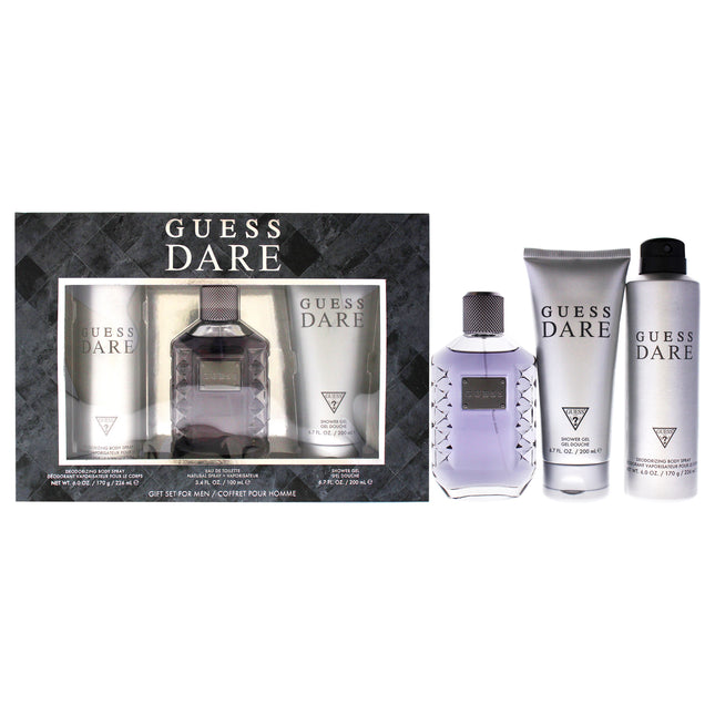 Guess Dare by Guess for Men Gift Set - 3 Pc 3.4oz EDT Spray, 6.0oz Deodorant Body Spray, 6.7oz Shower Gel
