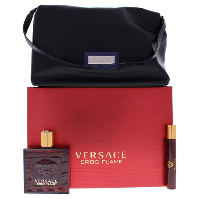 Eros Flame by Versace for Men 3 Pc Gift Set - 3.4oz EDP Spray, 0.3oz EDP Spray, Trousse Man