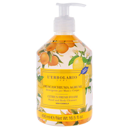 LErbolario Citrus Fresh Foam Hand and Body Cleanser - 16.5 oz Cleanser for Unisex