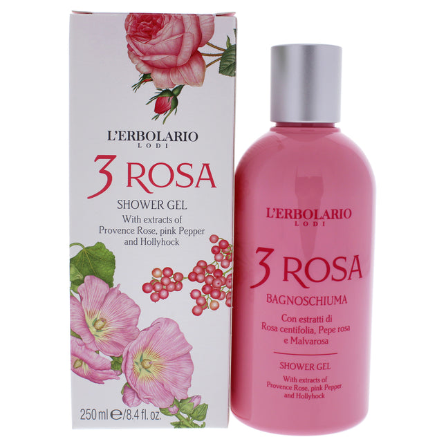 LErbolario Shower Gel 3 Rosa for Women - 8.4 oz - Luxurious Floral Body Wash