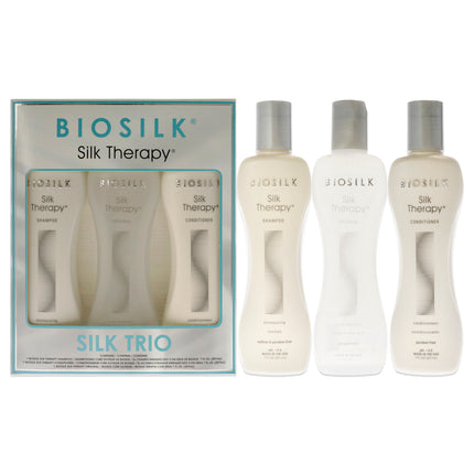 Biosilk Silk Therapy Trio for Unisex - 3 Pc Hair Care Set with Shampoo, Conditioner, and Original Silk Therapy Serum