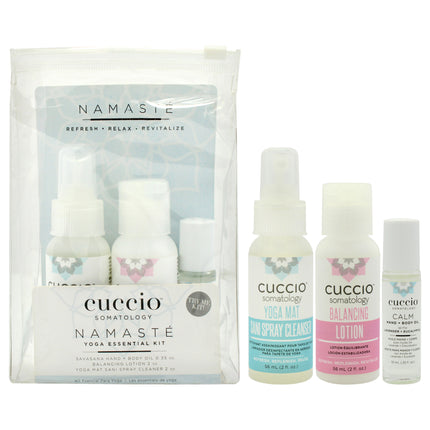 Cuccio Somatology Yoga Essentials Kit: Savasana Hand Plus Body Oil, Balancing Lotion, Yoga Mat Sani Spray Cleanser - 3 Pc Set for Unisex