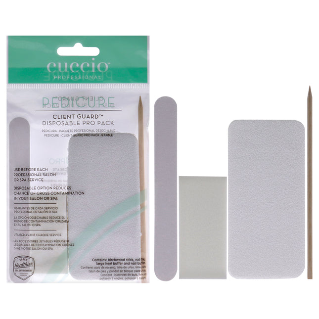 Cuccio Pro Pedicure Client Guard Disposable Pro Pack for Women - 4 Pc Birchwood Stick, Nail File, Large Heel Buffer, Nail Buffer