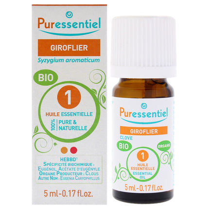 Organic Giroflier Essential Oil by Puressentiel - 0.17 oz Unisex Oil for Aromatherapy and Wellness