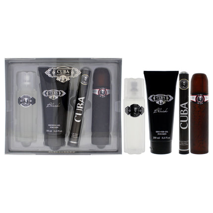 Cuba Black by Cuba for Men 4-Piece Gift Set - Includes EDT Spray, After Shave, and Shower Gel