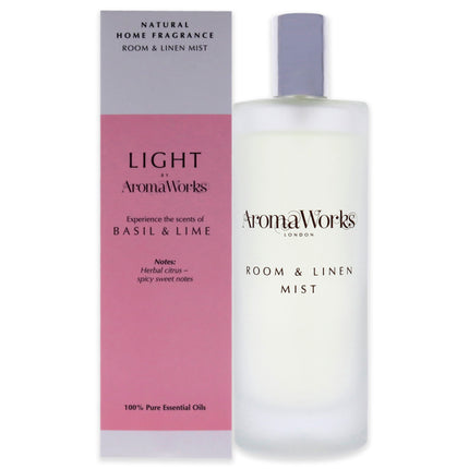 Aromaworks Light Room and Linen Mist in Basil and Lime - Unisex Room Spray 3.4 oz
