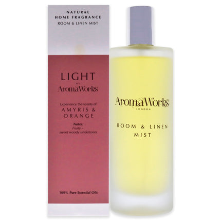 Aromaworks Light Room and Linen Mist - Amyris and Orange Unisex Room Spray - 3.4 oz