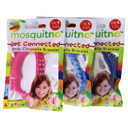 Get Connected Citronella Bracelet Set by Mosquitno for Kids - 3 Pc Bracelet Set in Light Blue, Pink, and Blue