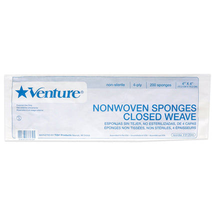 200 Count Venture Non-Woven 4-Ply Closed Weave Sponge Non-Sterile by Tidi - Unisex Sponge