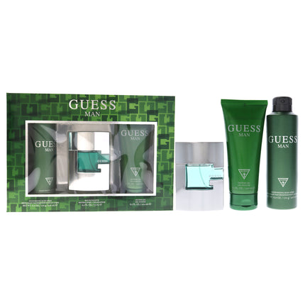 Guess Man by Guess for Men 3 Pc Gift Set - EDT Spray, Deodorizing Body Spray, Shower Gel - Perfect Gift for Him
