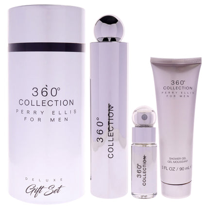 Perry Ellis 360 Men's 3 Piece Gift Set - Includes 3.4 oz EDT Spray, 0.25 oz EDT Spray, and 3oz Shower Gel