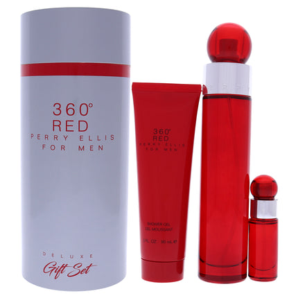 Perry Ellis 360 Red for Men Gift Set - 3 Pc EDT Spray, Mini Spray, Shower Gel