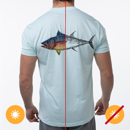 DelSol Men's Classic Crew Tee in Big Fish-Ice Blue - Large Size T-Shirt