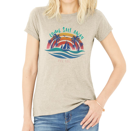Delsol Women's Anchors Away V-Neck Tee in Grey - Large