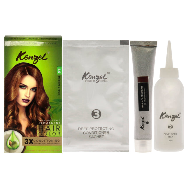 Kenzel Extra Gentle and Mild Permanent Hair Color in Medium Brown - Women's Hair Color Kit with 1 Application