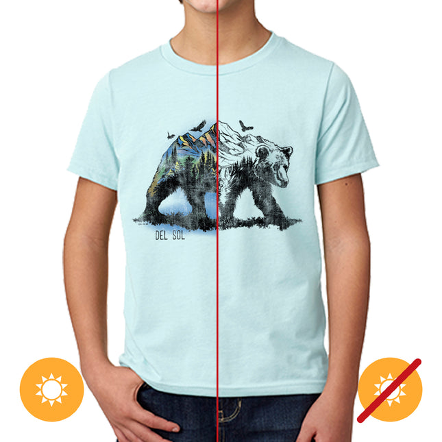 DelSol Kids Crew Tee - Bear Scene - Ice Blue for Boys and Girls - 1 Pc T-Shirt in Youth Large Size