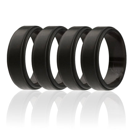 ROQ Men's Black Silicone Wedding Ring with Step Edge Style - 4 x 11 mm Ring