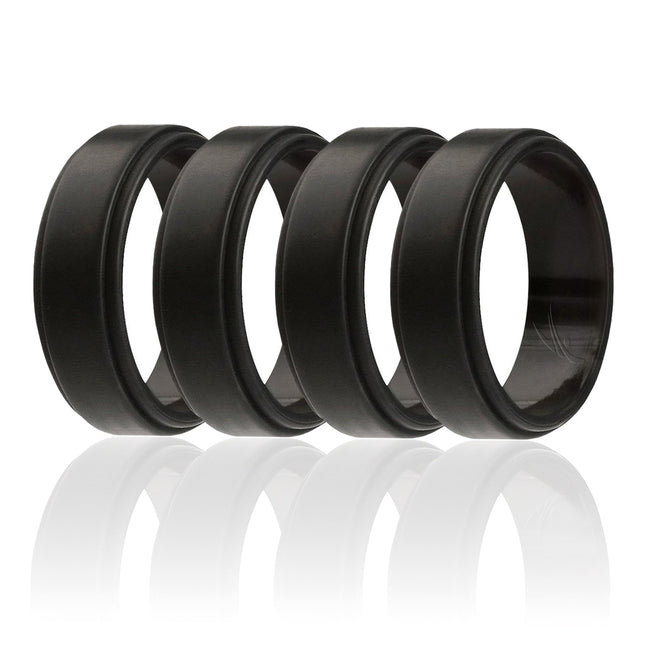ROQ Men's Black Silicone Wedding Ring with Step Edge Style - 4 x 11 mm Ring