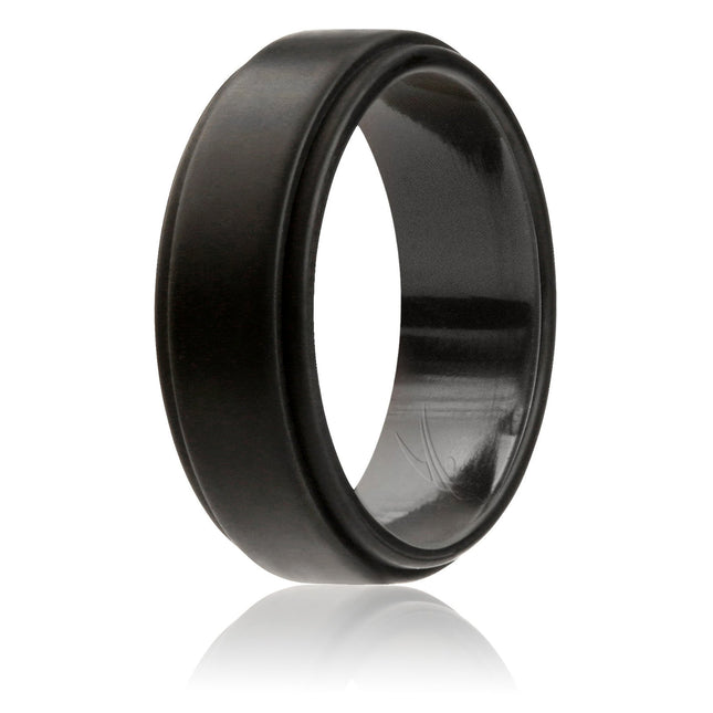Men's Silicone Wedding Ring - Step Edge Style - Black by ROQ - 12 mm Ring