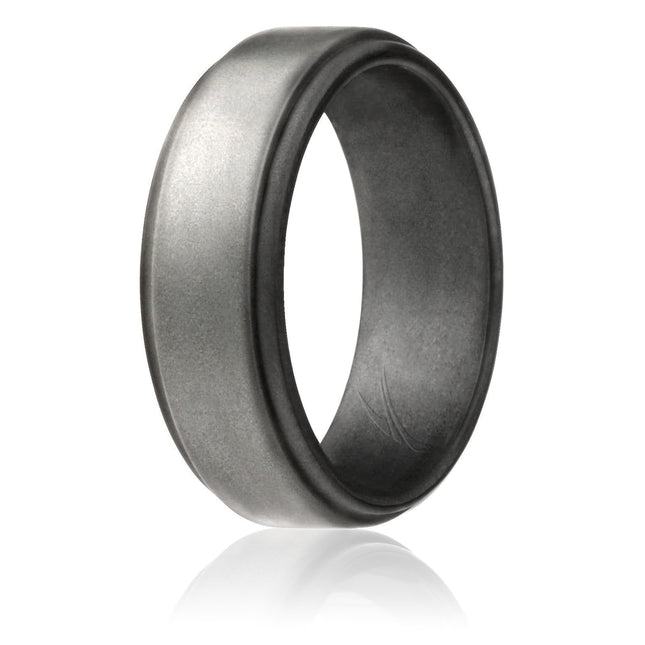 ROQ Men's Silicone Wedding Ring - Step Edge Style - Platinum - 13 mm Width