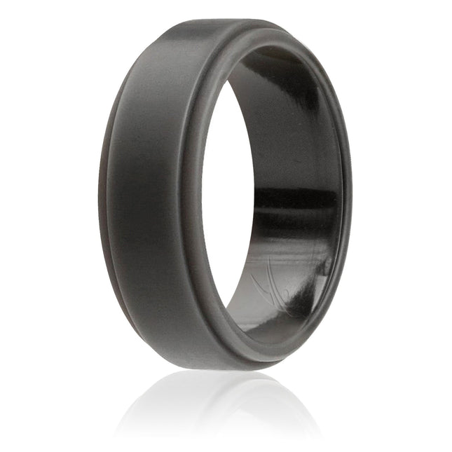 ROQ Silicone Wedding Ring for Men - Step Edge Style - Grey (9 mm)