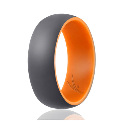 Men's Silicone Wedding Ring Duo Collection Dome Style - Orange-Grey by ROQ, 8 mm Width