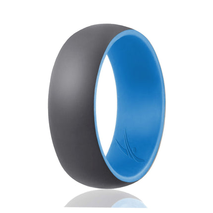 ROQ Men's Silicone Wedding Ring - Light Blue-Grey Duo Collection Dome Style 10mm Band