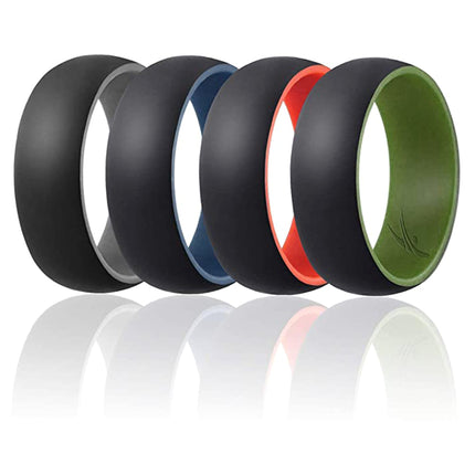 ROQ Silicone Wedding Ring Duo Collection Dome Style Set for Men - 4 x 13 mm Ring