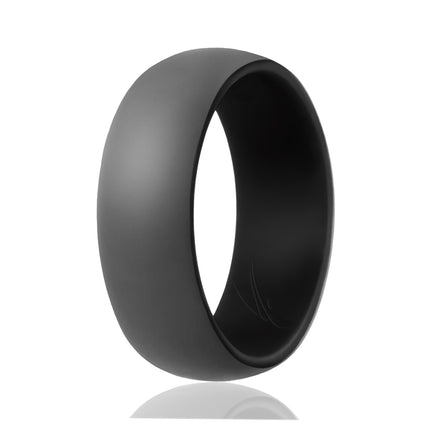 Men's Silicone Wedding Ring - Duo Collection Dome Style - Black-Grey by ROQ - 9 mm Width