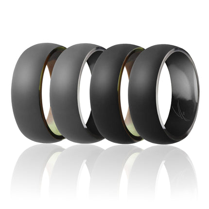 Silicone Wedding Ring - Men's Duo Collection Dome Style Set in Camo-Black, Black, and Grey