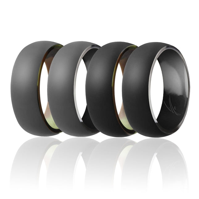 Silicone Wedding Ring - Men's Duo Collection Dome Style Set in Camo-Black, Black, and Grey