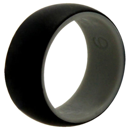 Silicone Wedding Ring - Duo Collection Dome Style - Grey-Black by ROQ for Men - 9 mm Ring.