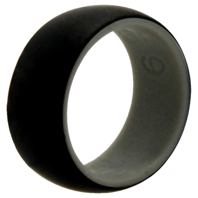 Silicone Wedding Ring - Duo Collection Dome Style - Grey-Black by ROQ for Men - 9 mm Ring.