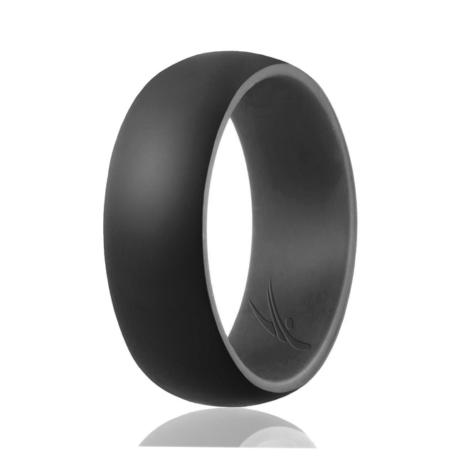 ROQ Silicone Wedding Ring Duo Collection Dome Style - Grey-Black for Men, 14 mm Ring