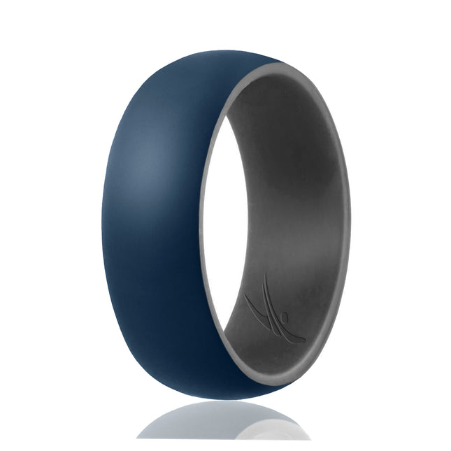 Men's Silicone Wedding Ring - Grey-Blue Duo Collection Dome Style - 8mm - ROQ