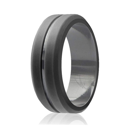 ROQ Men's Engraved Middle Line Silicone Wedding Ring in Grey -13mm Band