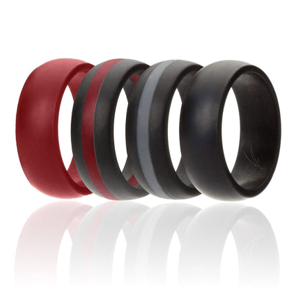 Silicone Wedding Ring Dome Style with Middle Line Set by ROQ for Men - Red, Black, Grey - Size 4 x 10 mm