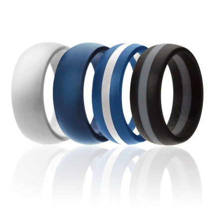 ROQ Silicone Wedding Ring Dome Style with Middle Line Set for Men - White, Blue, Blue with White Line, Black with Grey Line